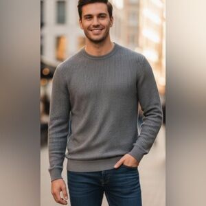 Primark Waffle Knit Crew Neck Pullover Men's Grey Sweater Size Medium